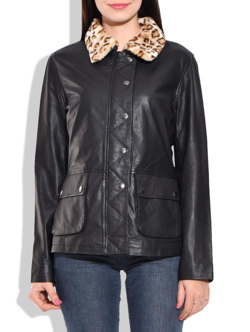 black color leather jacket - 10072785 - Very Small Image - 1