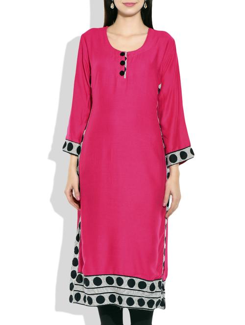 pink rayon straight kurta - 10072981 - Very Small Image - 1