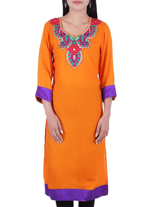 orange rayon kurta - 10077979 - Very Small Image - 1