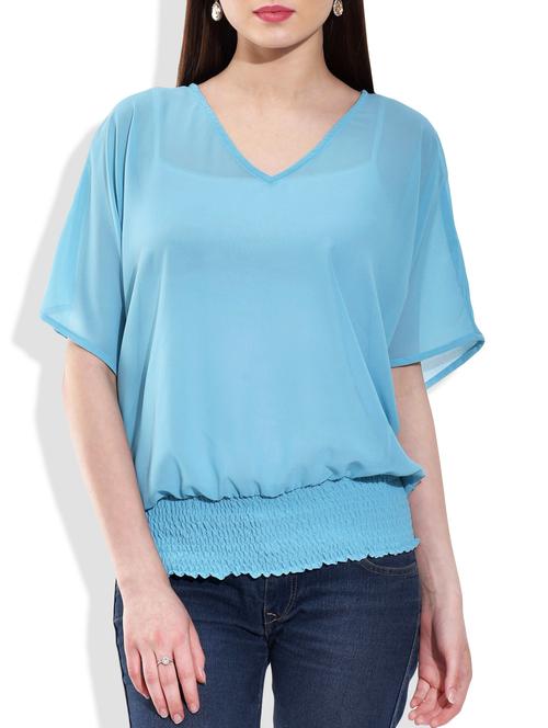 turquoise poly georgette top - 10082000 - Very Small Image - 1