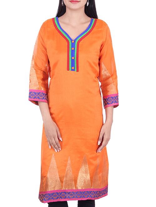 orange chanderi kurta - 10082337 - Very Small Image - 1