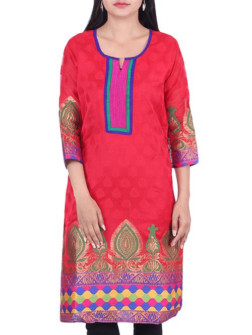 pink chanderi straight kurta - 10082341 - Very Small Image - 1
