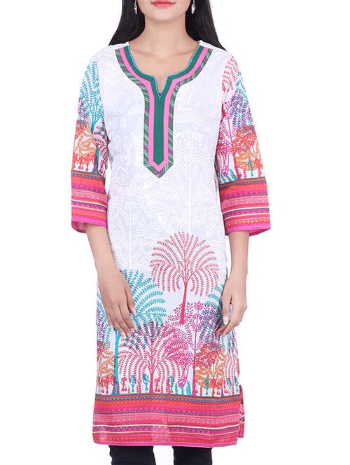 white cotton straight kurta - 10082343 - Very Small Image - 1