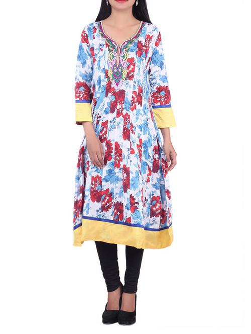 white,multi color cotton kurta - 10082371 - Very Small Image - 1