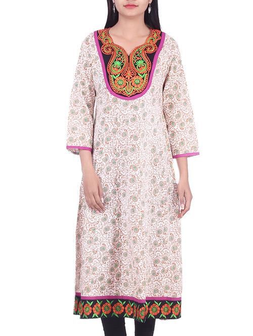white,brown cotton kurta - 10082419 - Very Small Image - 1