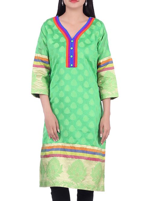green chanderi straight kurta - 10082444 - Very Small Image - 1