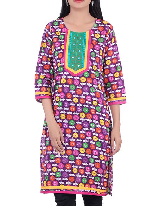 multi colored cotton straight kurta - 10082449 - Very Small Image - 1