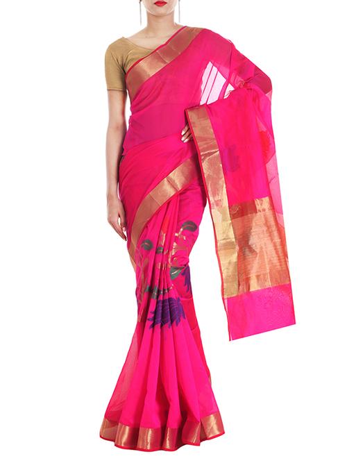 silk saree with zari weaving from zain textiles - 10082695 - Very Small Image - 1
