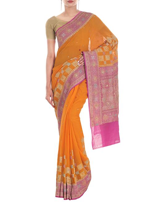 pure chiffon silk handloom saree from zain textiles - 10082707 - Very Small Image - 1