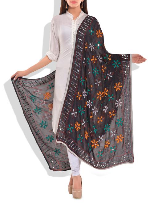 black poly georgette dupatta - 10083138 - Very Small Image - 1