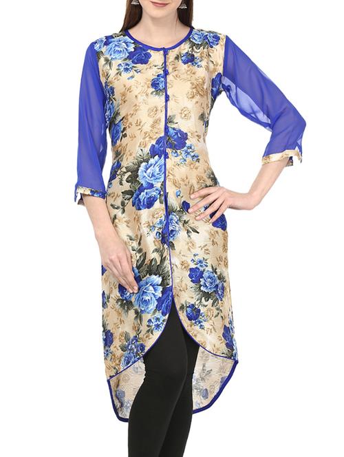 blue,beige cotton kurta - 10083936 - Very Small Image - 1