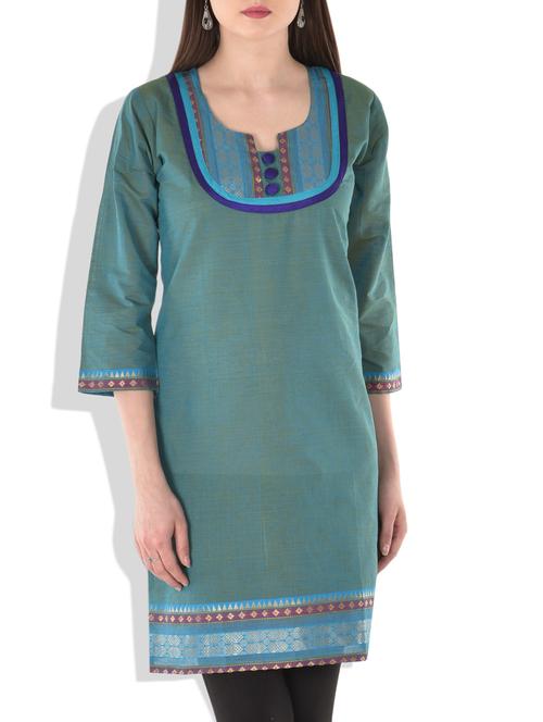 sea green cotton silk kurti - 10084422 - Very Small Image - 1