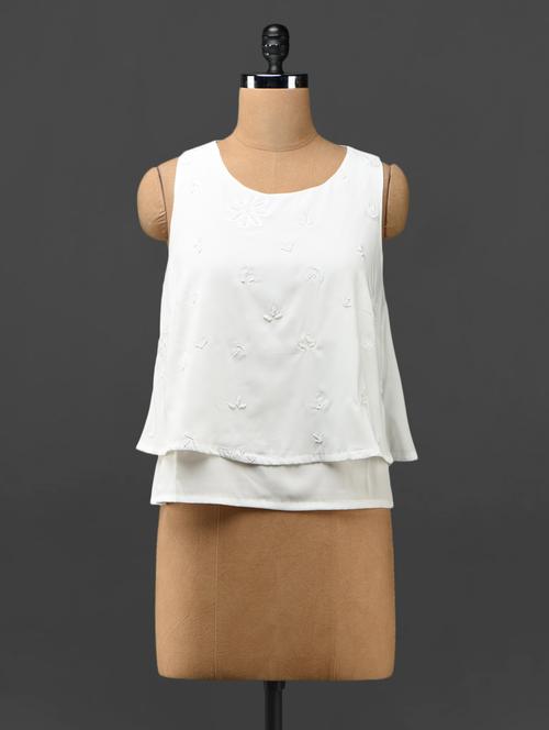 white embroidered layered crepe top - 1008494 - Very Small Image - 1