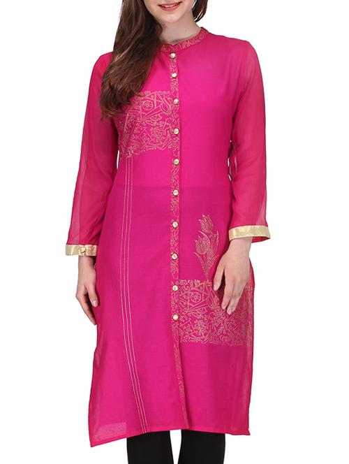 fuschia cotton kurta - 10086516 - Very Small Image - 1