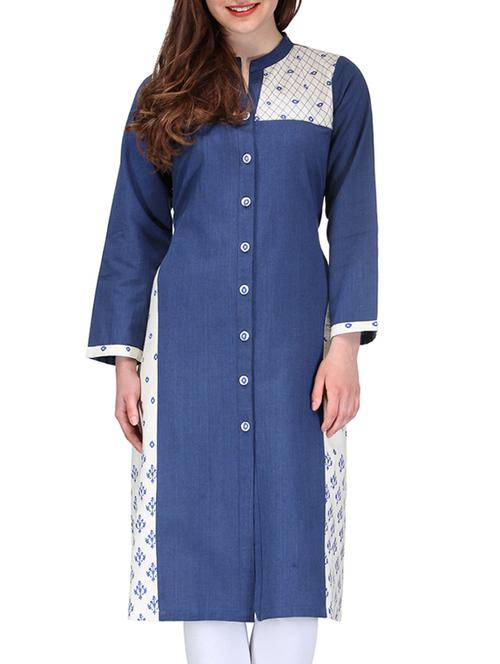 indigo cotton a line kurta - 10086522 - Very Small Image - 1