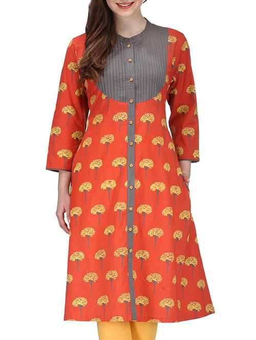 rust cotton a line kurta - 10086526 - Very Small Image - 1