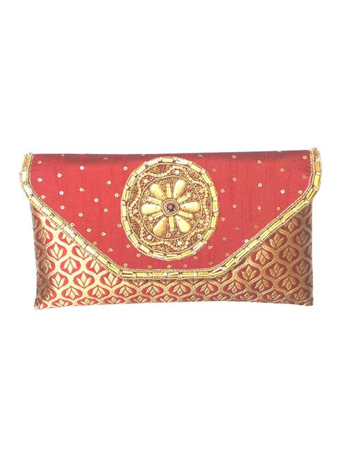 red, gold silk clutch - 10087095 - Very Small Image - 1
