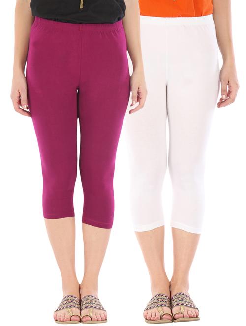 white,magenta cotton lycra leggings - 10087203 - Very Small Image - 1