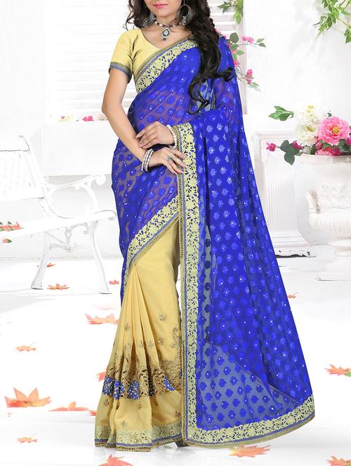 harsh art blue and beige embellished chiffon saree - 10088132 - Very Small Image - 1