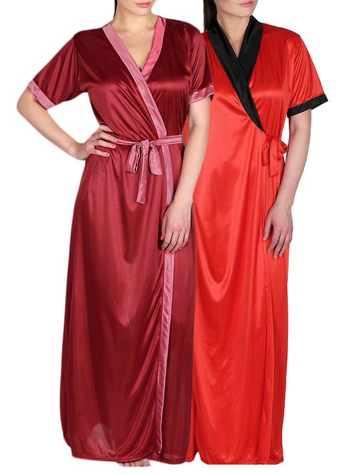 silky satin kimono wrap/ gown set of 2 (multi, free size) - 10091064 - Very Small Image - 1