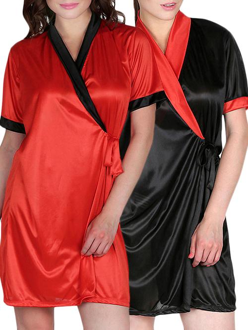 silky satin kimono wrap/ gown set of 2 (multi, free size) - 10091069 - Very Small Image - 1
