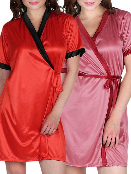 silky satin kimono wrap/ gown set of 2 (multi, free size) - 10091077 - Very Small Image - 1