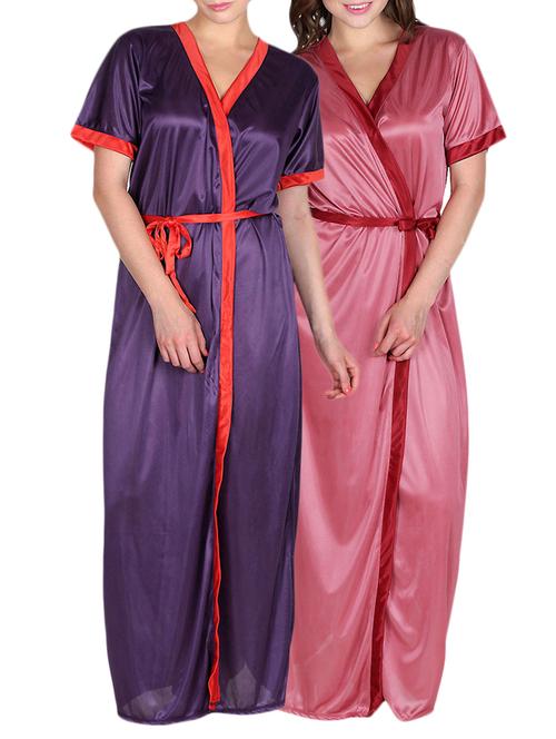 silky satin kimono wrap/ gown set of 2 (multi, free size) - 10091079 - Very Small Image - 1