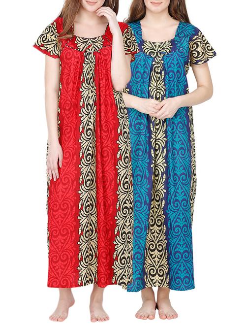 cotton nighty - set of 2 (blue, red) - 10091098 - Very Small Image - 1