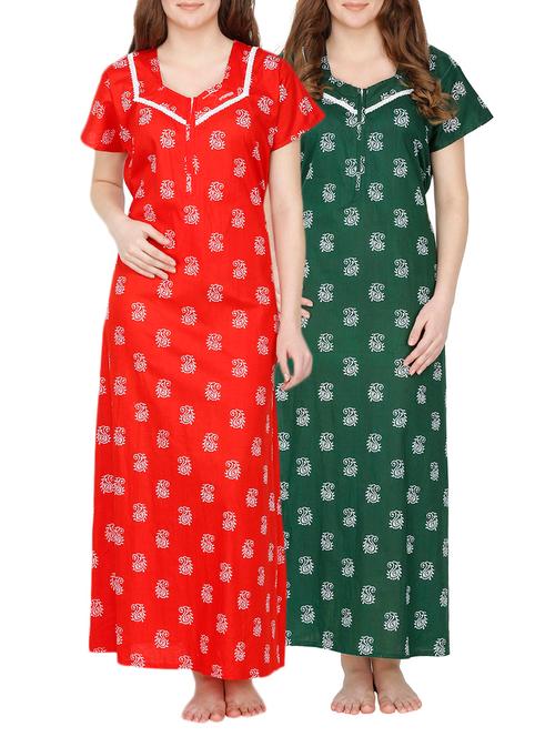 cotton nighty - set of 2 (green, red) - 10091108 - Very Small Image - 1