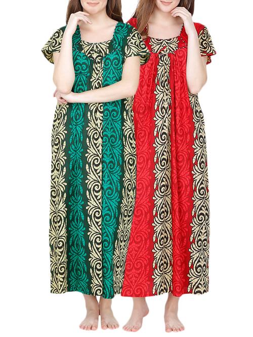 cotton nighty - set of 2 (green, red) - 10091109 - Very Small Image - 1