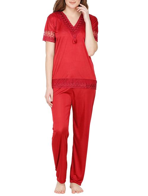 satin maroon nightsuit - 10091403 - Very Small Image - 1
