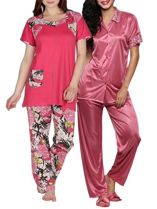 satin nightsuit and top & pyjama set (red, pink, free size) - 10091414 - Very Small Image - 1