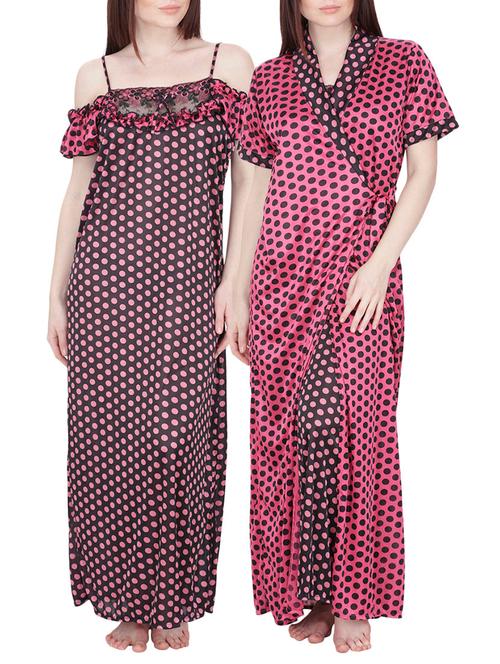 satin nighty with robe (beige, free size) - 10091448 - Very Small Image - 1