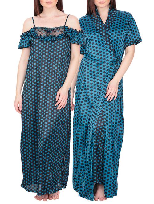 satin nighty with robe (green, free size) - 10091451 - Very Small Image - 1