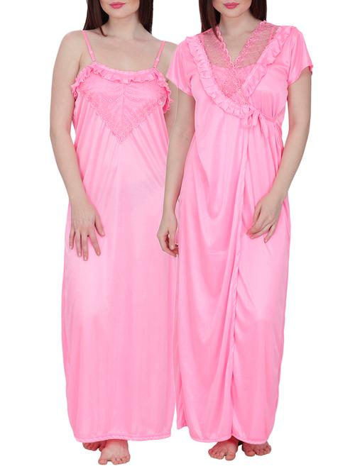 satin nighty with robe (pink, free size) - 10091453 - Very Small Image - 1