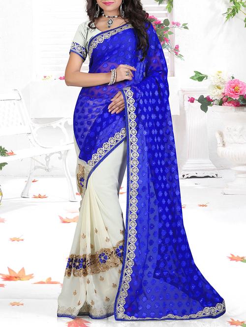 blue chiffon saree - 10094384 - Very Small Image - 1
