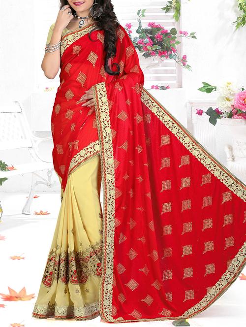 red chiffon saree - 10094386 - Very Small Image - 1