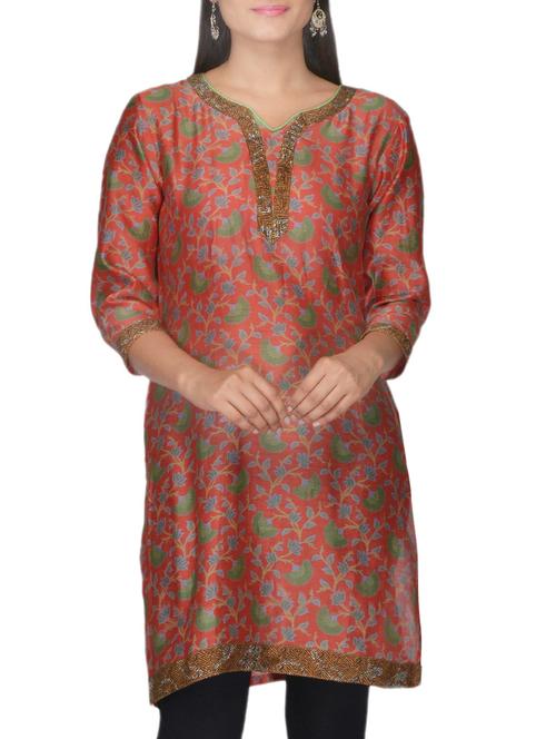 pink chanderi kurta - 10097619 - Very Small Image - 1