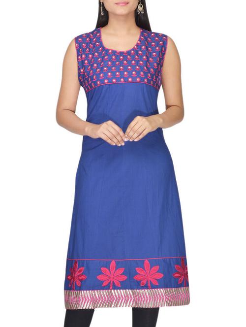 blue cotton kurta - 10097630 - Very Small Image - 1