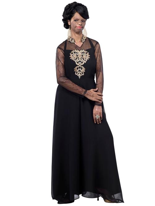black Georgette Kurta - 10097676 - Very Small Image - 1