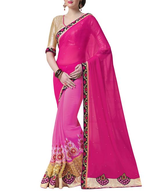 pink georgette saree - 10099151 - Very Small Image - 1