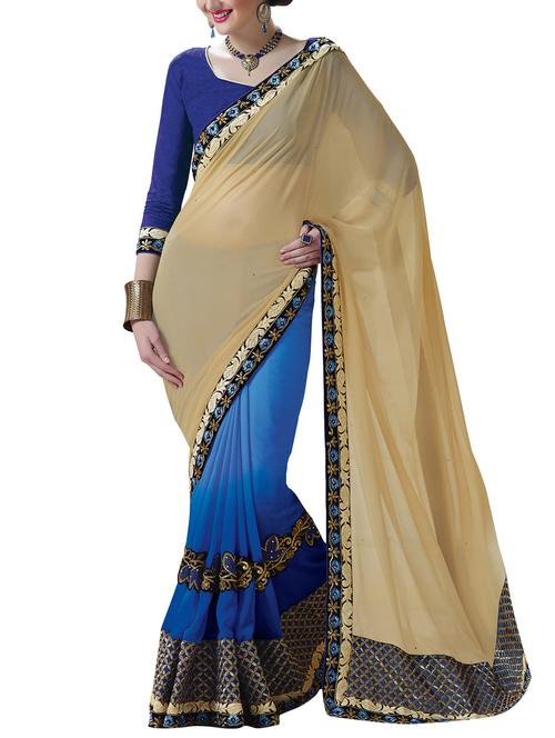 beige, blue georgette saree - 10099155 - Very Small Image - 1