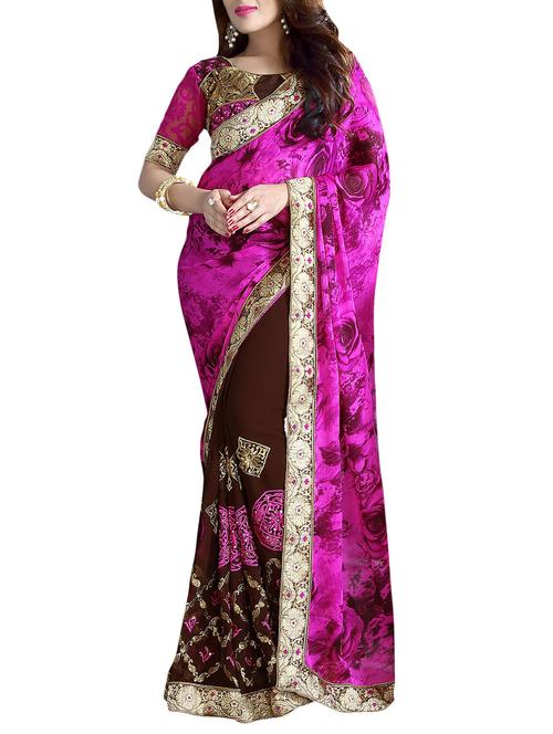 pink satin saree - 10099157 - Very Small Image - 1
