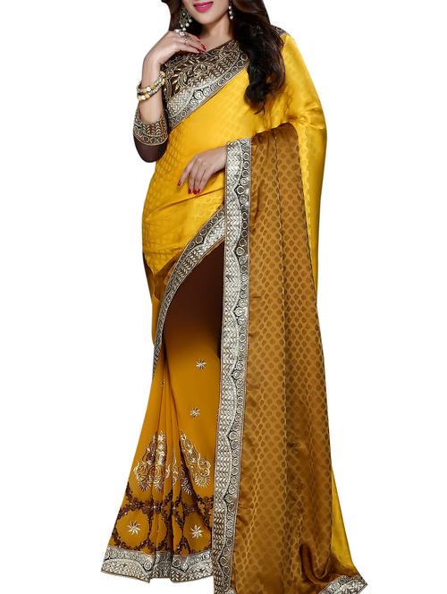 yellow crepe saree - 10099166 - Very Small Image - 1
