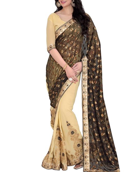 black, beige georgette saree - 10099195 - Very Small Image - 1