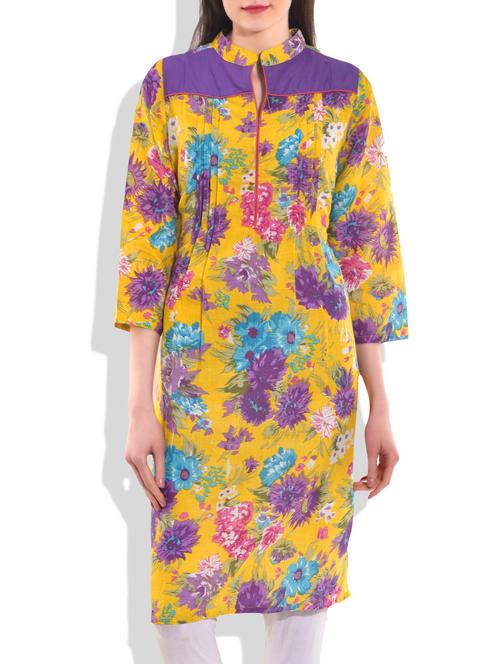 yellow color cotton straight kurta - 10100107 - Very Small Image - 1