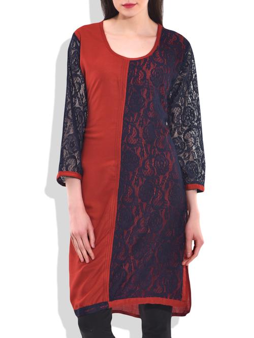 red color rayon straight kurta - 10100118 - Very Small Image - 1