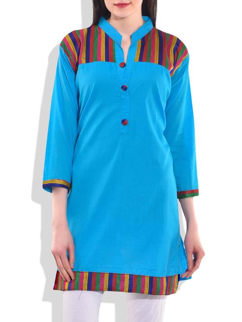 sky blue color cotton kurti - 10100124 - Very Small Image - 1