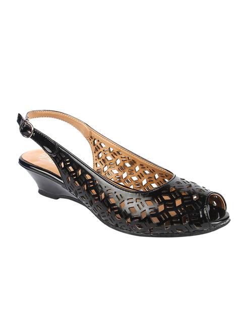 Black Cut Work Peep Toe Wedges - 1010397 - Very Small Image - 1