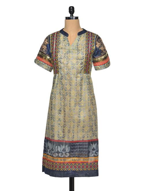 Mandarin collar printed kurta - 1010792 - Very Small Image - 1